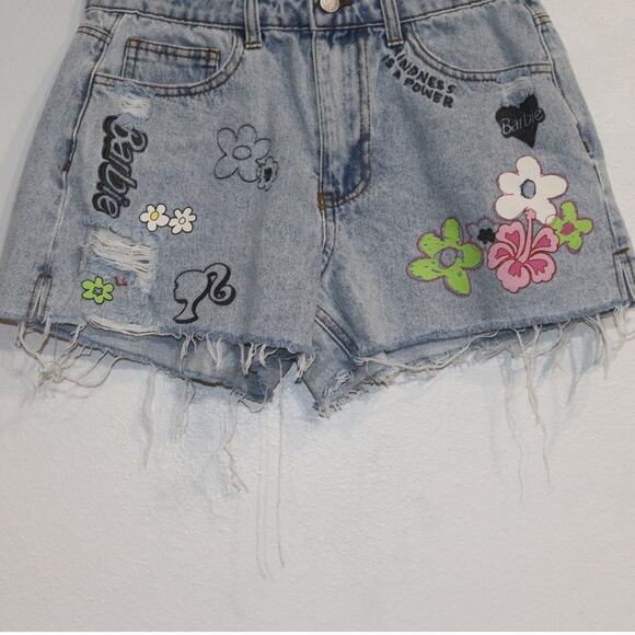 Barbie x Forever 21 Denim Flower Cut Off Jean Shorts Sz 26 - Picture 6 of 16